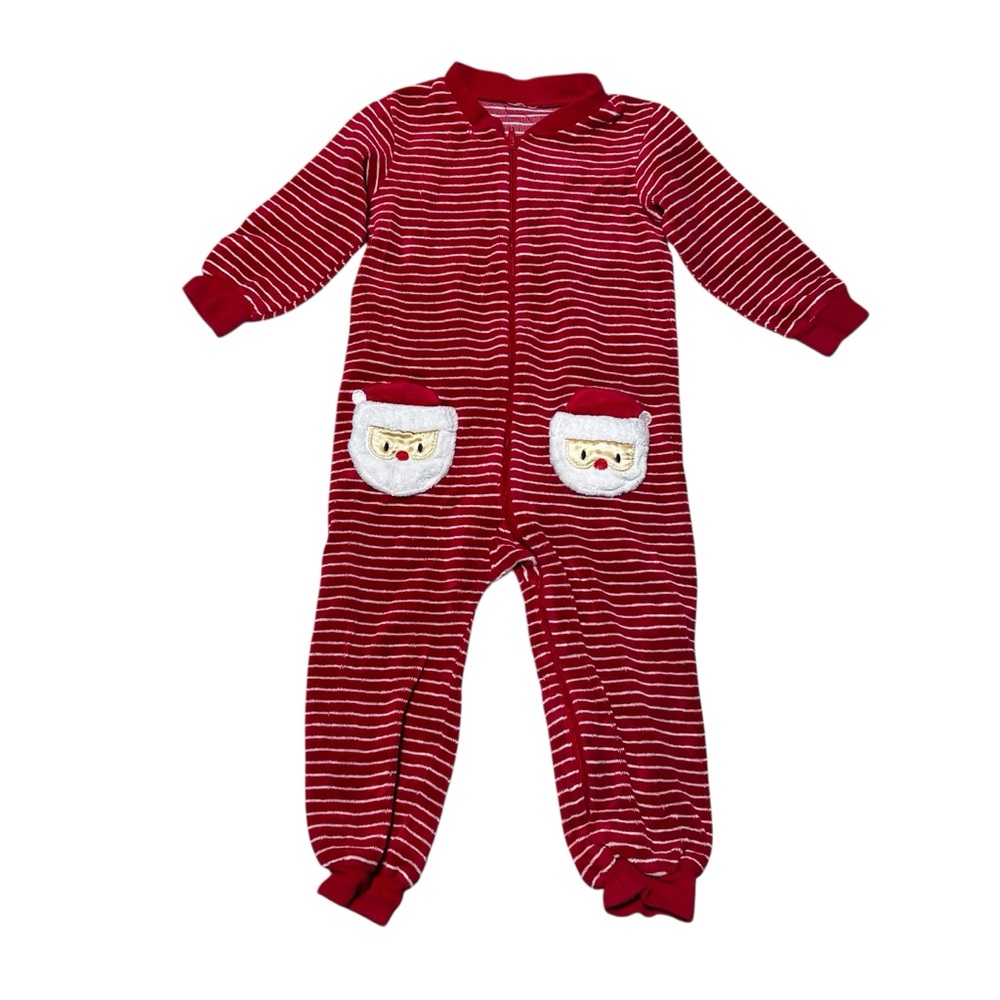 Red Striped Baby Velvet Onesie with Santa Pockets